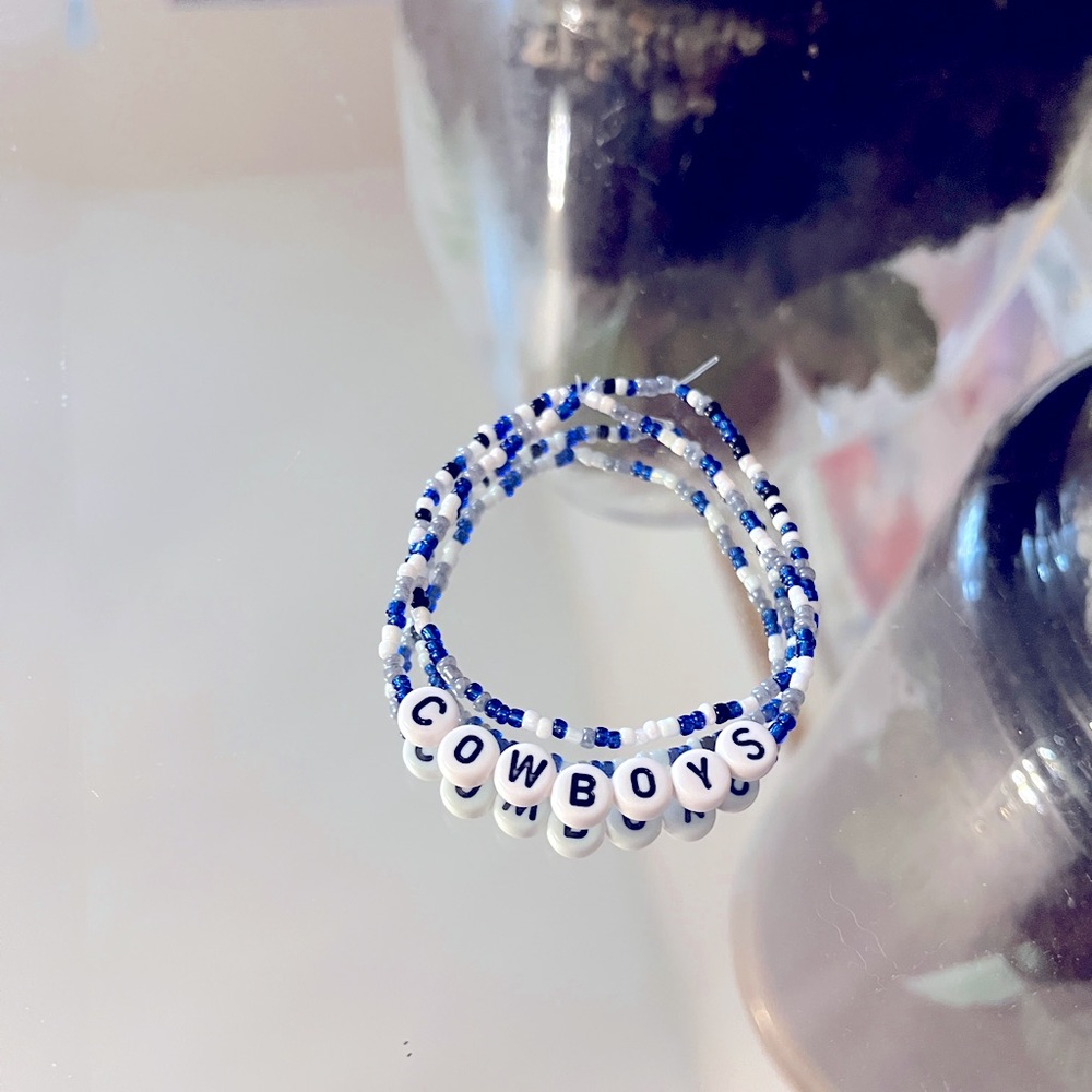 Blue and White Beaded Cowboys Bracelet